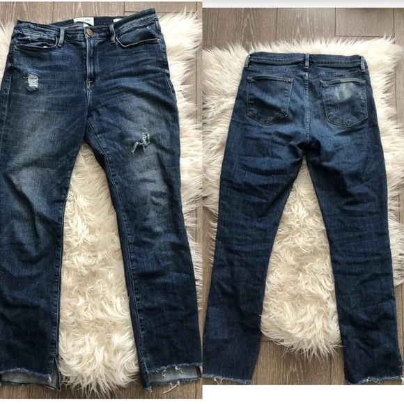 EUC FRAME denim staggered raw hem straight leg jeans - Picture 2 of 3